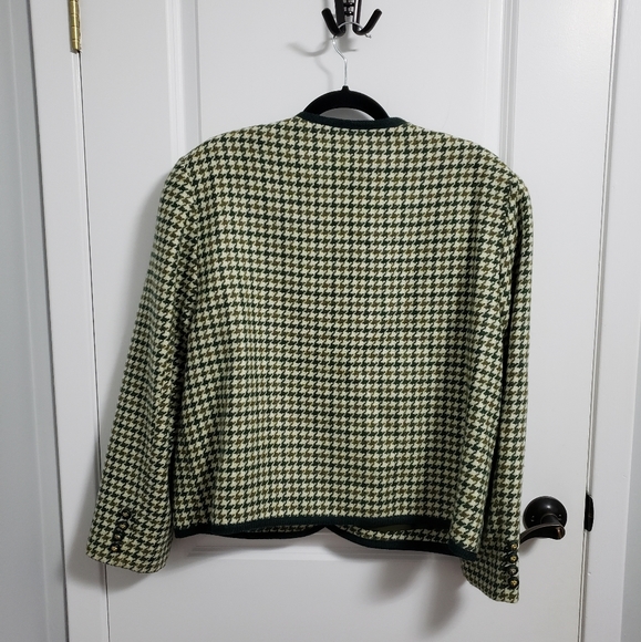VINTAGE YVES VINET Green Houndstooth Wool Gold Lion Buttons Blazer - Picture 5 of 13